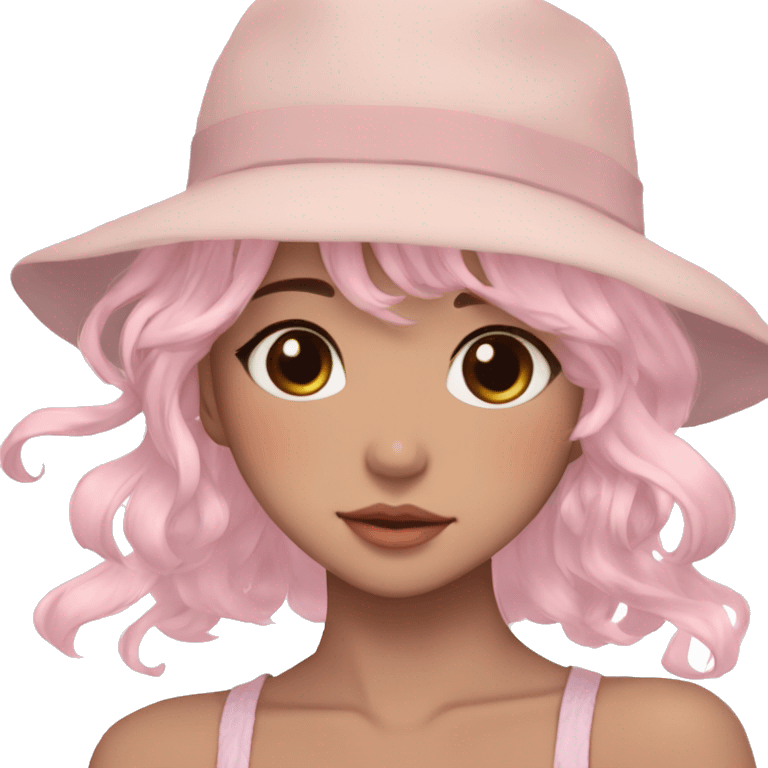 Gorgeous pastel anime girl with blushing face and hair garnitures and pretty hair and a hat aesthetic trending style emoji