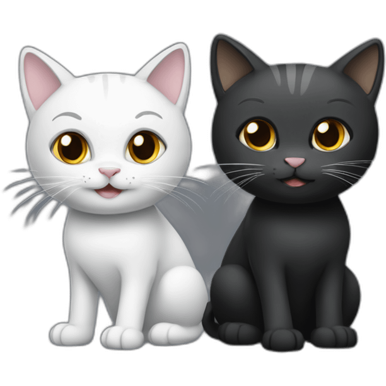 Two cats playing together, one dark gray and the other black and white emoji