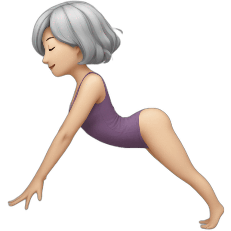 Chinese lady grey hair doing yuga body up side down emoji