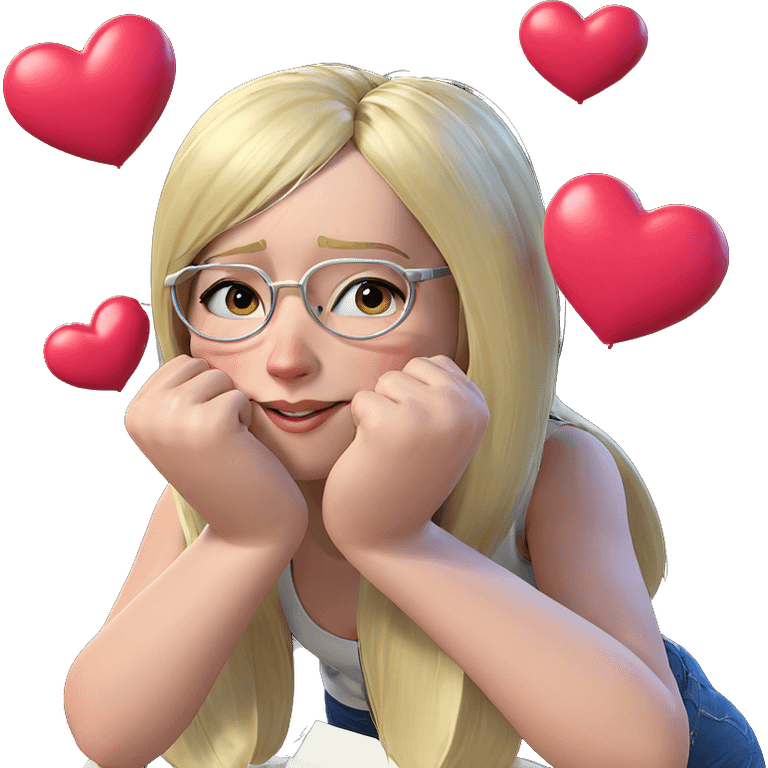 blonde girl with heart glasses emoji