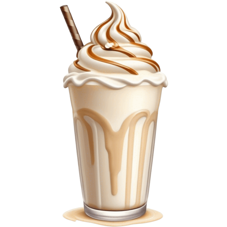 Cinematic Realistic Milkshake Drink Emoji, depicted as a thick, creamy milkshake with a swirl of whipped cream rendered with rich textures and inviting, nostalgic lighting. emoji