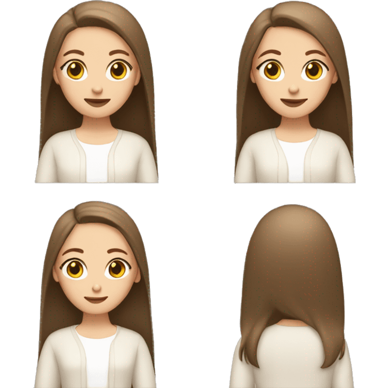 white girl, cardigan white, long straight brown hair emoji