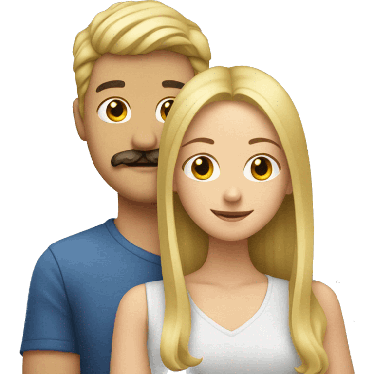 blonde guy with mustache hugging brunette girl  emoji