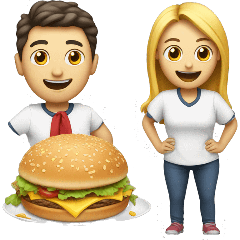 An emoji representing a food competition with three participants: a large person, a medium-sized person, and a small person, all competing in a fun and lively eating contest emoji