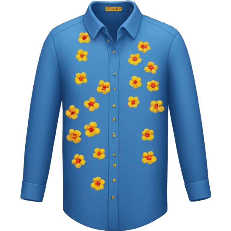 blue shirt with small yellow and red flowers emoji