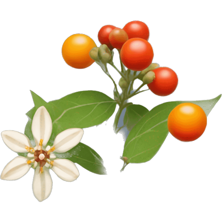 ashwagandha flowers and orange-red berrie emoji