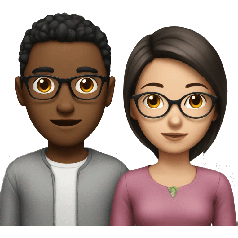 Girl with brown hair, glasses and a boy with black hair without glasses emoji