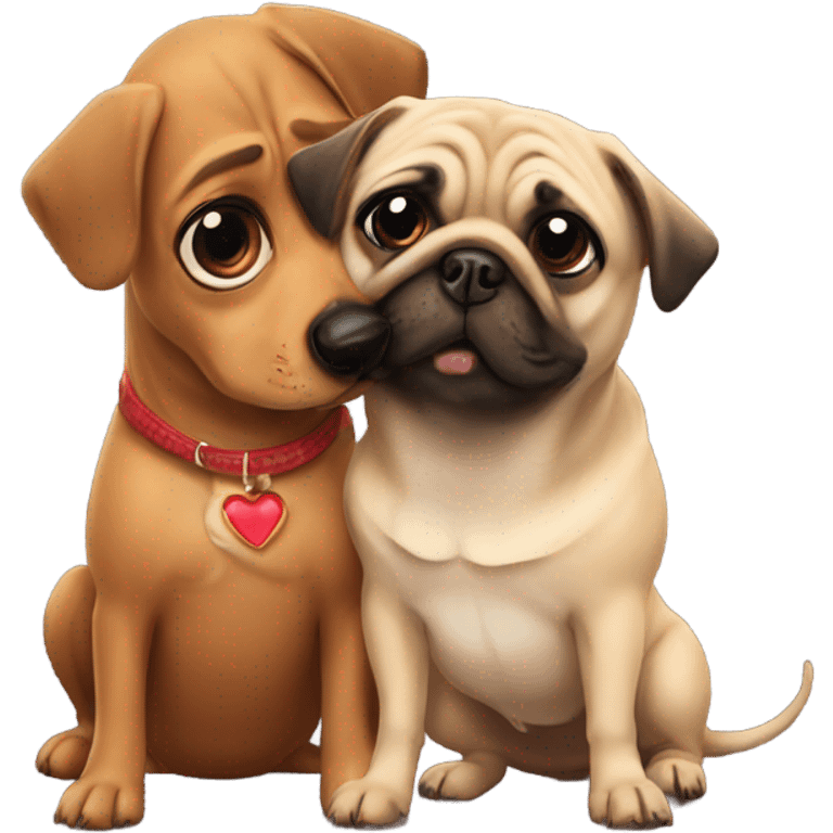 pug kissing a weiner dog emoji