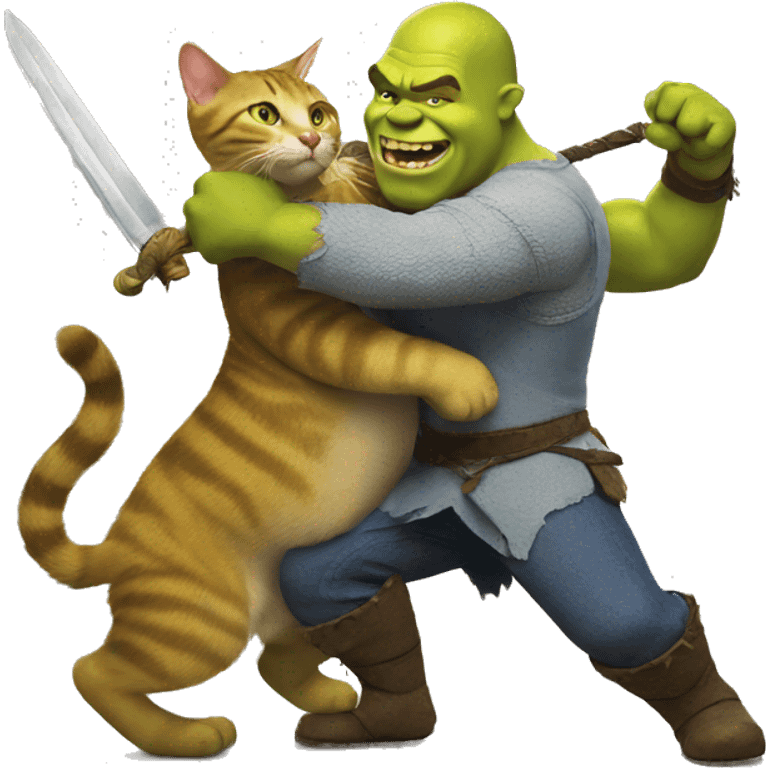 shrek fighting a cat emoji