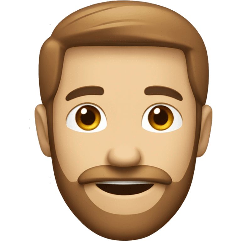 White Man with tiny downturned smiling eyes, brown beard and mustache, smile. Cap. emoji