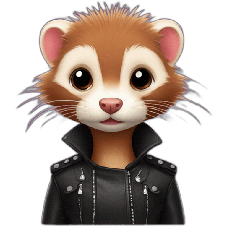 Red ferret with long fringe hairdo wearing leather jacket  emoji