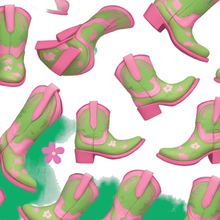 pink and green flower printed cowgirl boots emoji