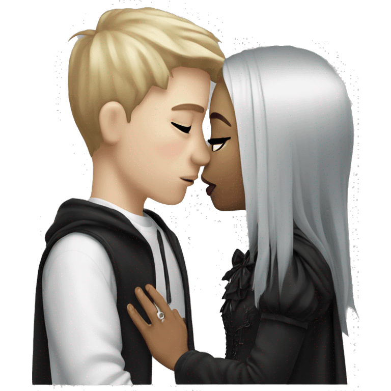 Gothic girl kissing white boy emoji