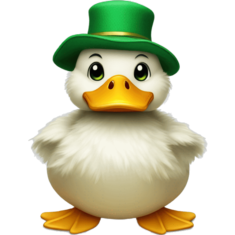 fluffy duck with hands and wear green hat emoji