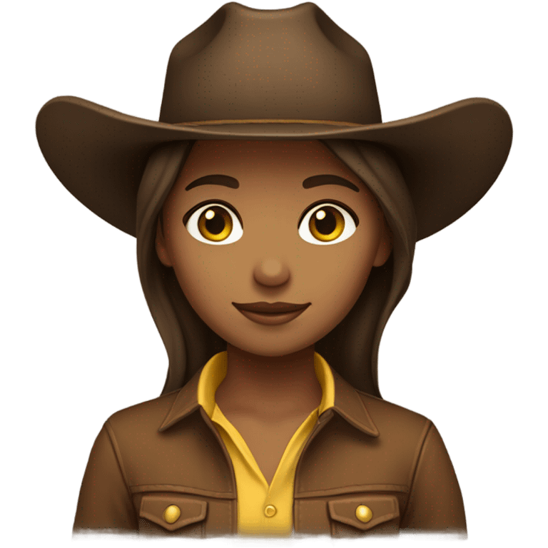 brown hair girl with deep brown cowboy hat, default yellow skin emoji