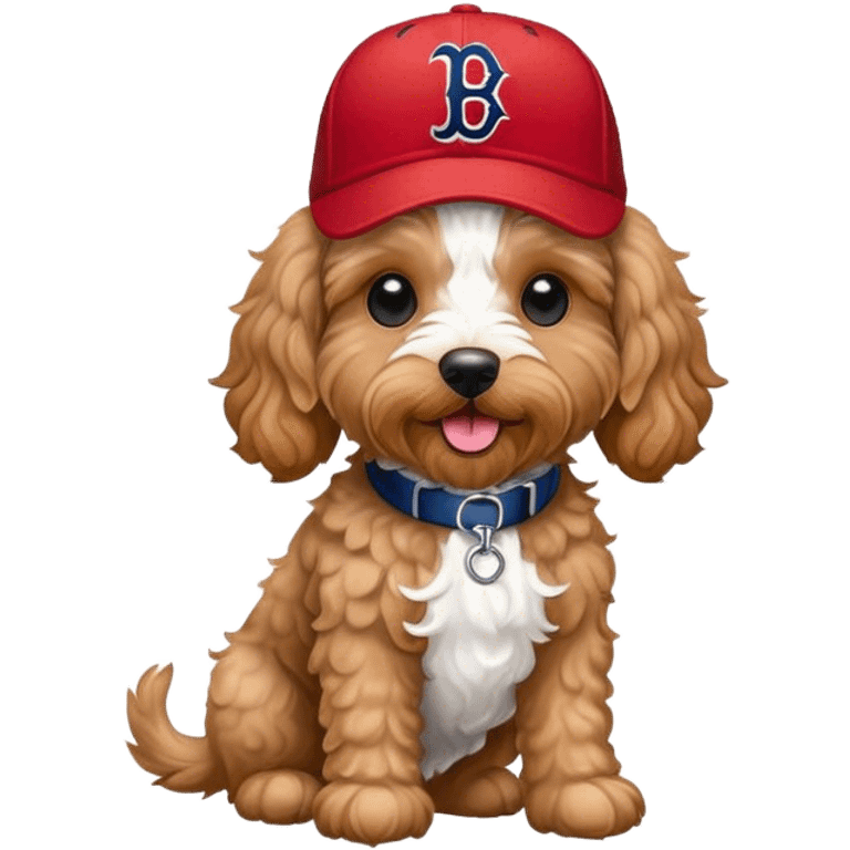 Cockapoo wearing Red Sox  emoji