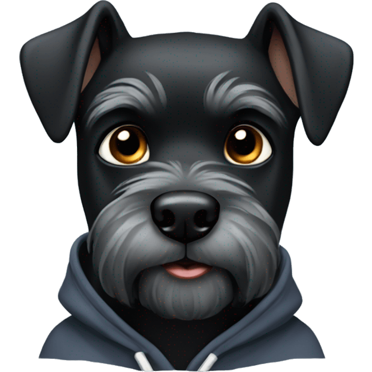 Black schnauzer wearing a hoodie emoji