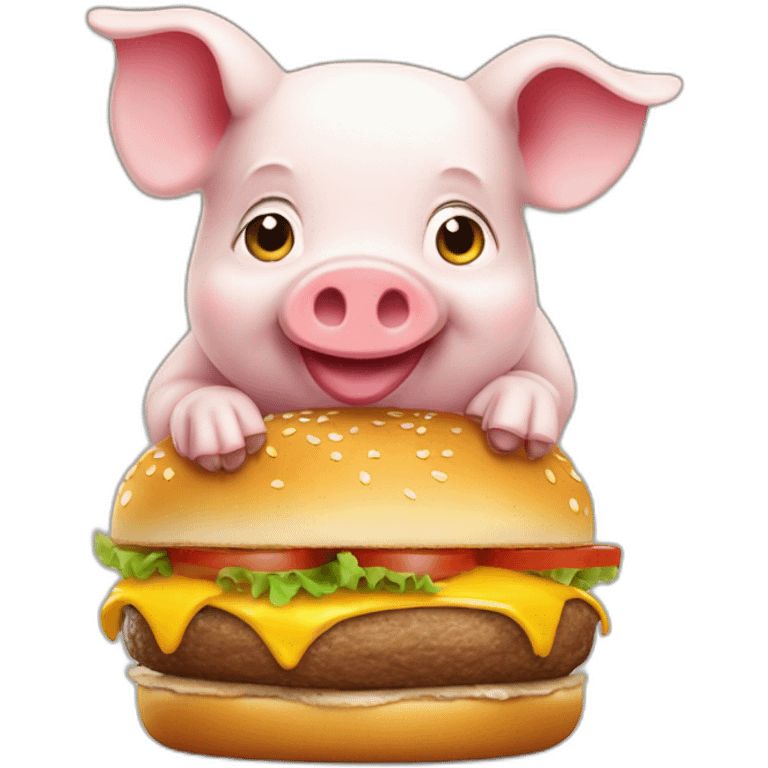 Un petit cochon qui mange un burger emoji