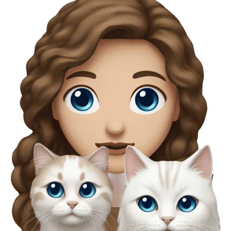 woman with brown hair and holding a all white Siberian cat with blue eyes emoji