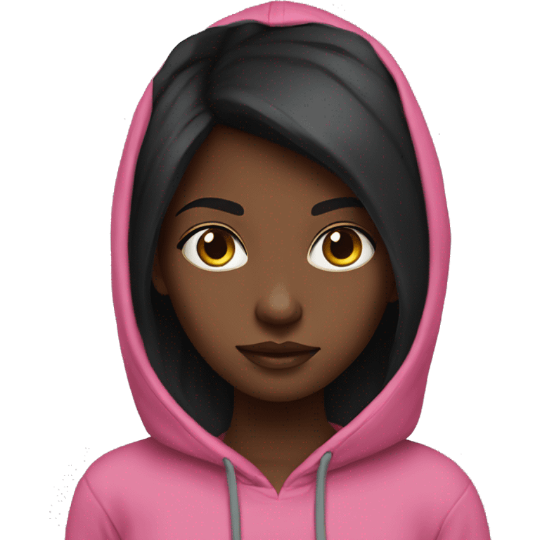 Have a long black hair dark girl with intense gaze with pink hoodie  emoji