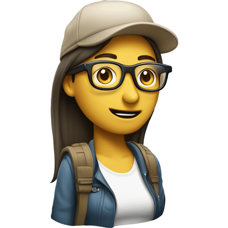 Un homme qui porte des lunettes et une casquette embrasse une femme qui a les cheveux long et attachés emoji