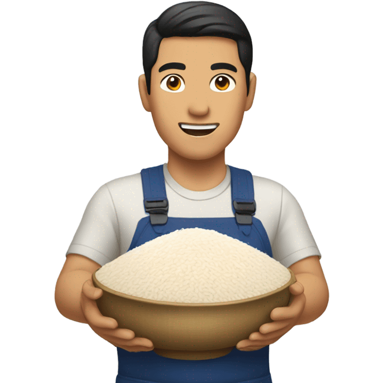 Asian man with rice emoji