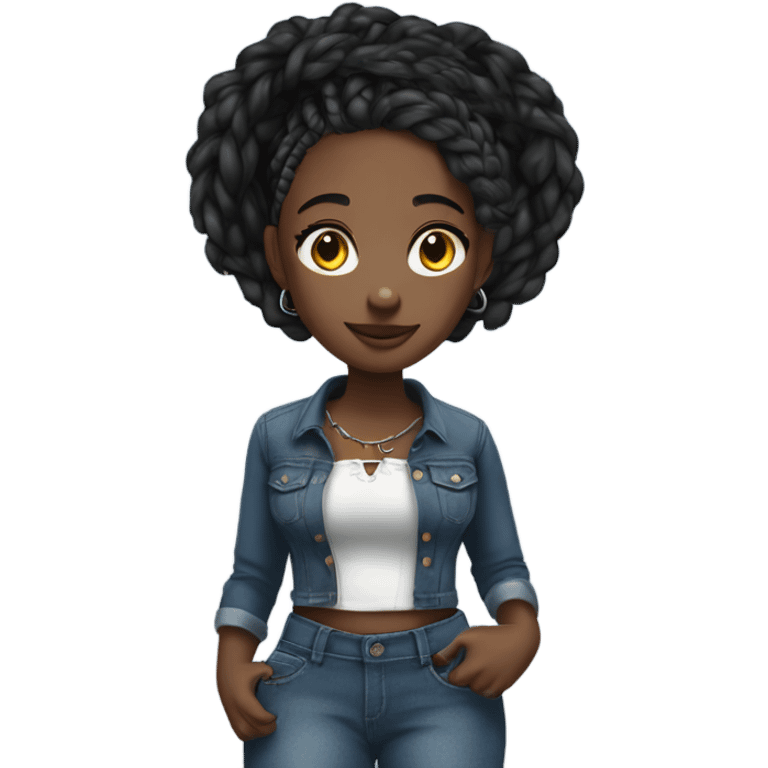 Black girl with braids posing full body jeans corset top emoji