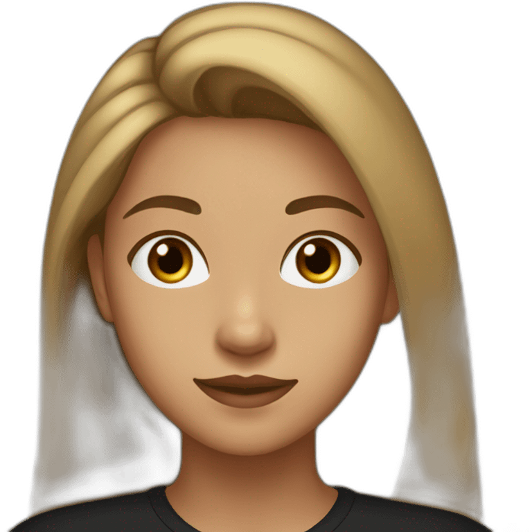 20 year old woman with long light brown hair and long face with olive skin color and black shirt emoji