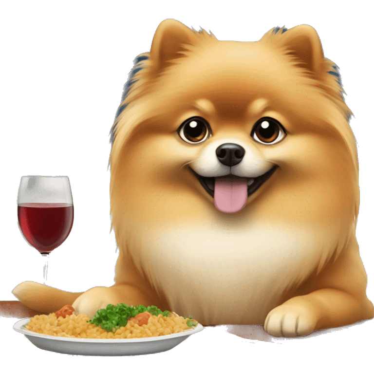 Pomeranian eating dinner emoji