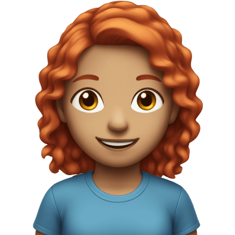 smiling girl in blue shirt with red hair emoji