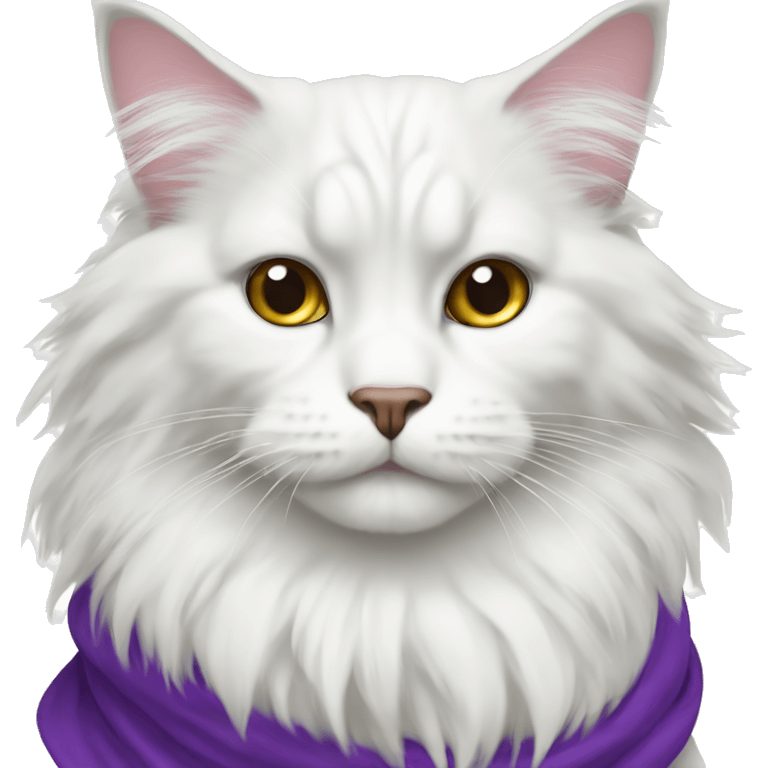 White main coon with purple scarf  emoji