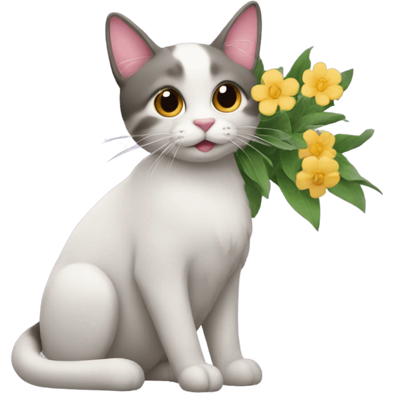 Una gata con flores emoji