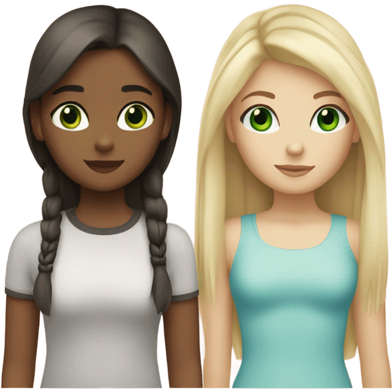 blonde girl with green eyes and straight hair and a brunette girl with blue eyes and straight hair emoji