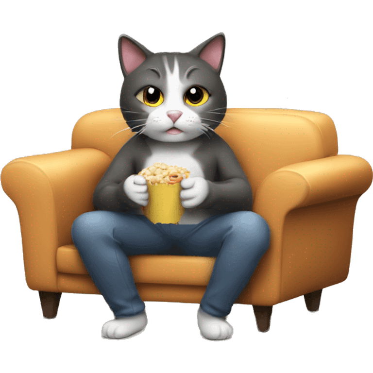 A cat sitting and watching TV while eating popc emoji