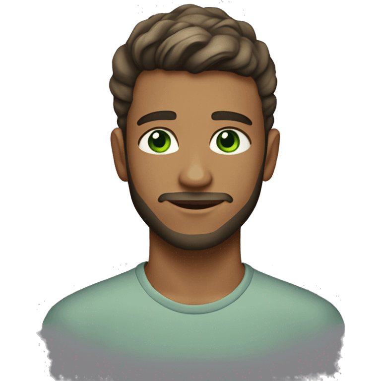 21 year old man, with trimmed beard, green eyes, short hair emoji