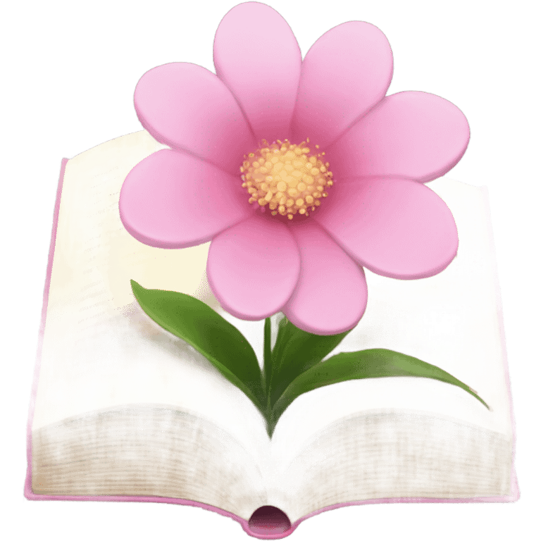 Realistic Open book with light pink flower inside emoji