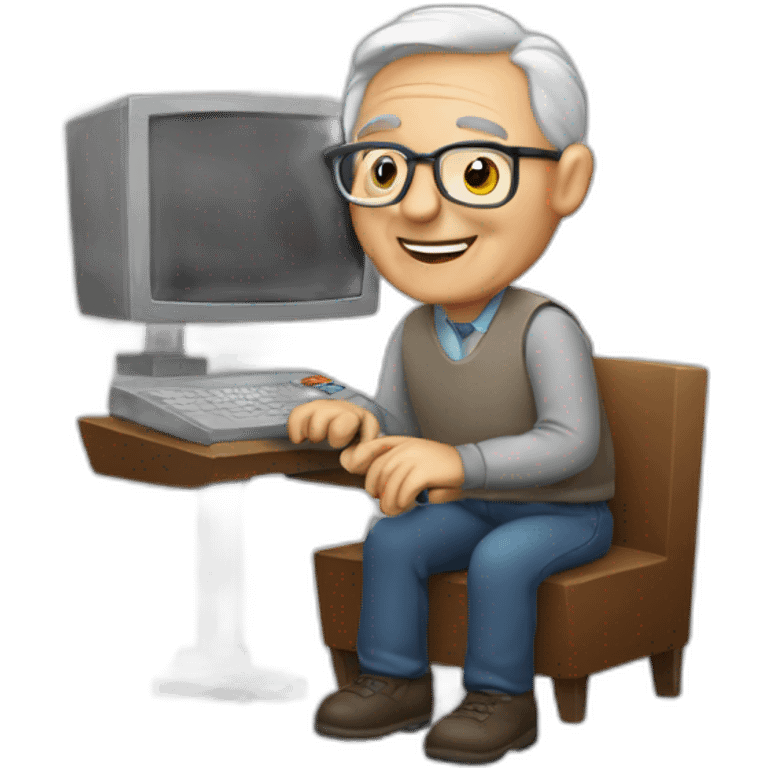 older man with a computer emoji