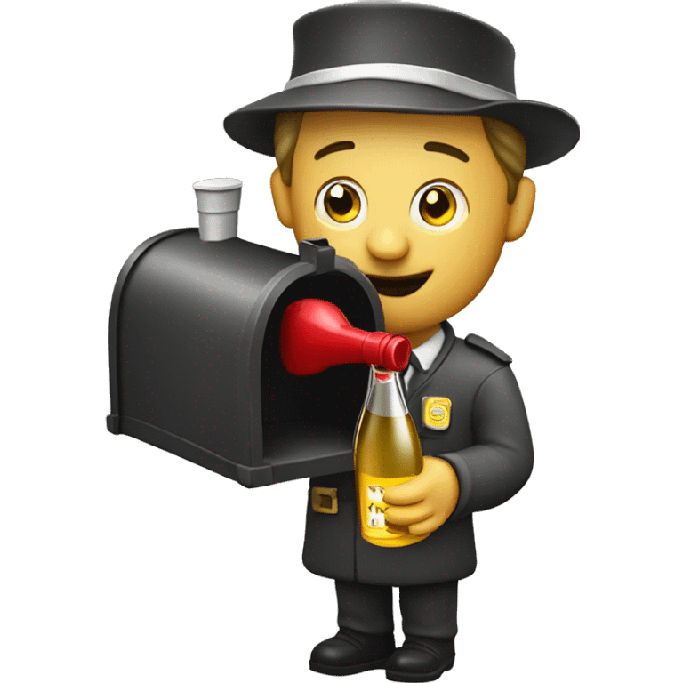 Drunk Postman drinking from wine decanter by mailbox  emoji