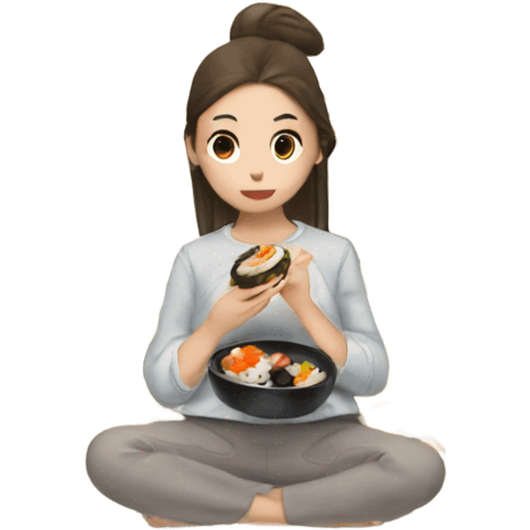 Girl eating a kimbap emoji