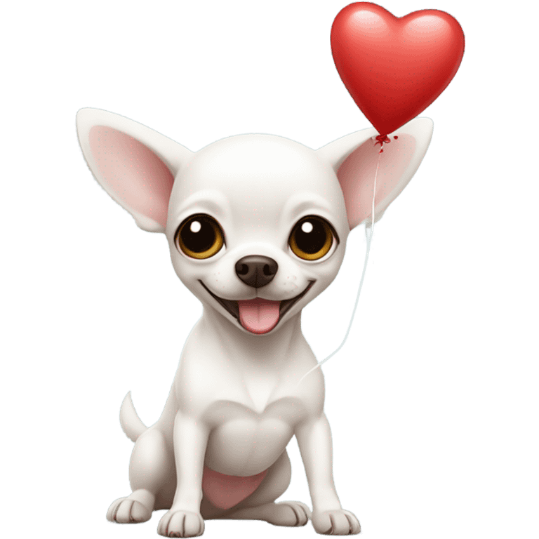 White chihuahua with a heart balloon emoji