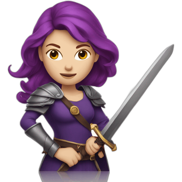 a redhead women in purple with sword emoji