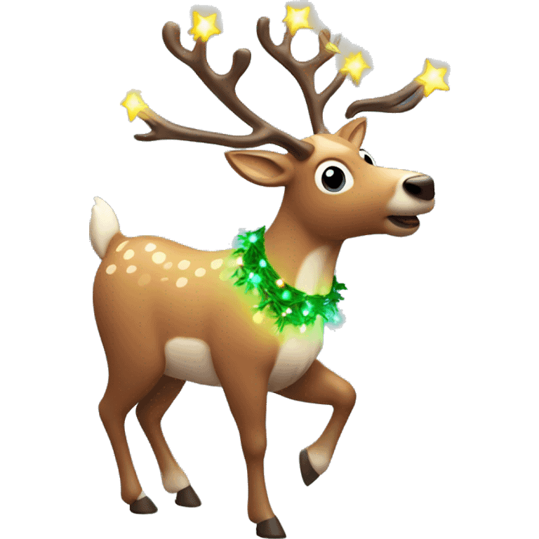 Dancing reindeer with christmas lights emoji