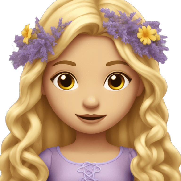 Tangled Sun Drop Flower Girl with long golden hair and lavender eyes emoji