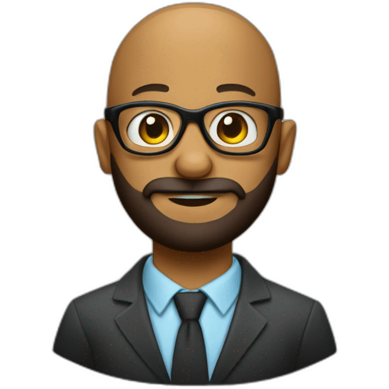 baldhead with beard looking proffesional with geek glasses emoji