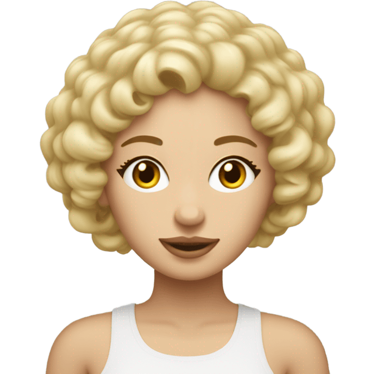 Grosse femme avec cheveux bouclés Blond, ￼￼ emoji