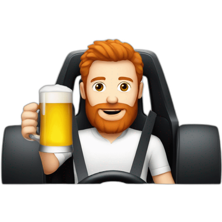 Man with a red beard drinking beer and driving a f1 car emoji