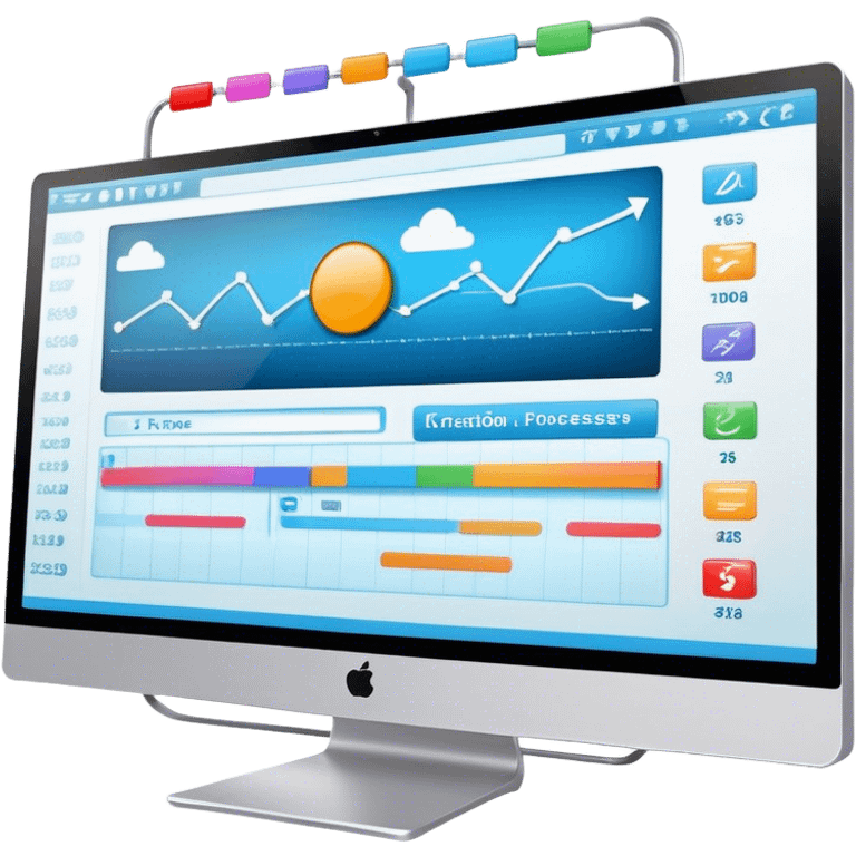 Create an emoji for animation and motion design. Show a computer monitor displaying cartoon creation process, with a timeline, keyframes, and motion effects. Use modern, vibrant colors. No emojis or smiley faces. Transparent background. emoji