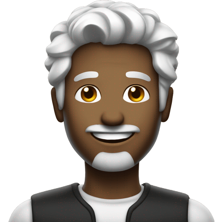 A hansome man with black and white hair + smile emoji