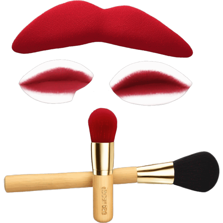 Bamboo makeup brushes, red lipstick, powder puff emoji