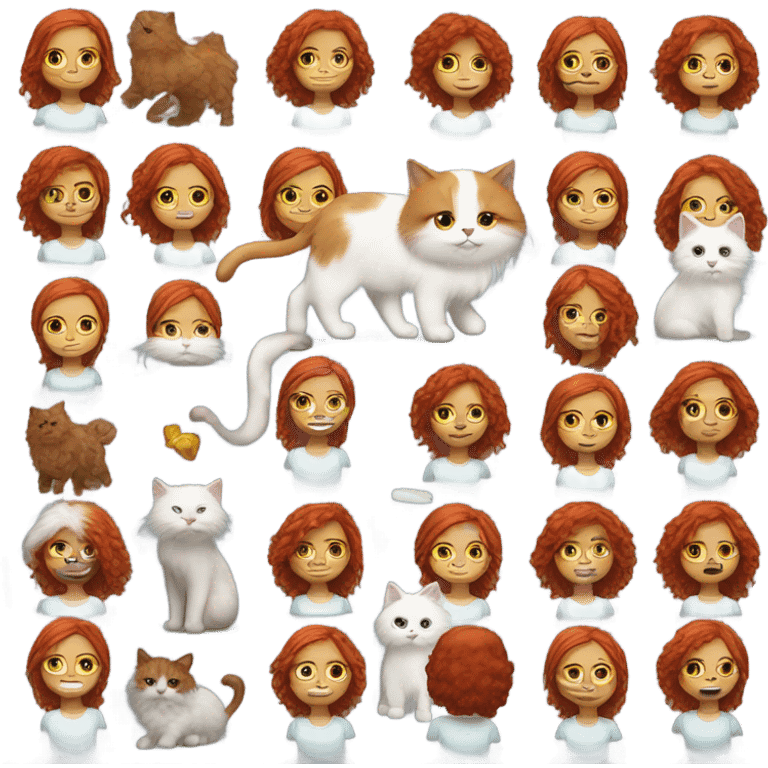 Girl with red hair with a white fluffy cat  emoji